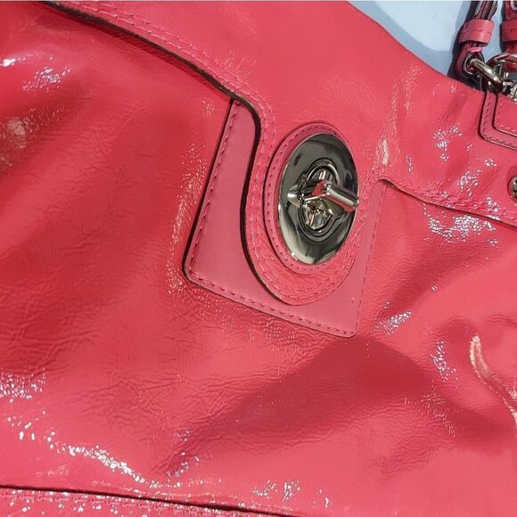 Coach Peyton Patent Leather Coral Satchel Carryall - Picture 5 of 12